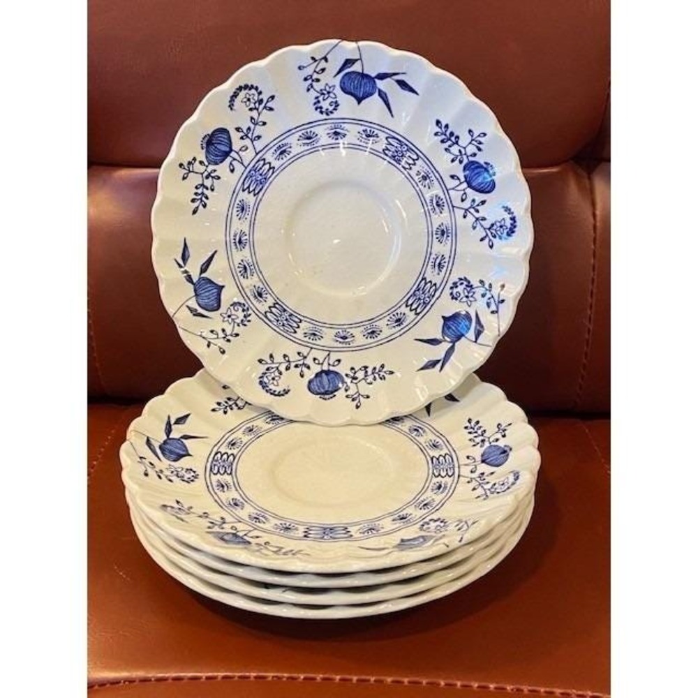 J&G Meakin Blue Nordic Classic Saucers Set of 5 Vintage England Blue White 6 in